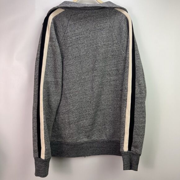 J. Crew Zip Up Hoodie Size Medium Gray Sherpa Lined Track Stripe Jacket Style - Picture 4 of 7